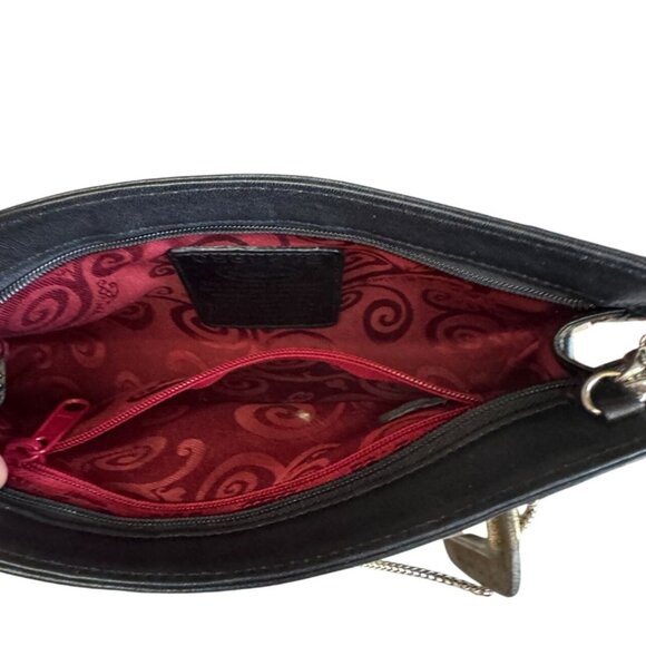 Brighton Black Croc Embossed Leather Clutch Crossbody Purse Silver Heart Medalli - Picture 5 of 6